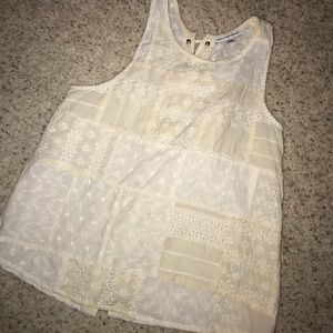 White/off white laced down tank top
